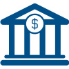 Banking icon displaying a bank building with columns, representing financial institutions and banking services.